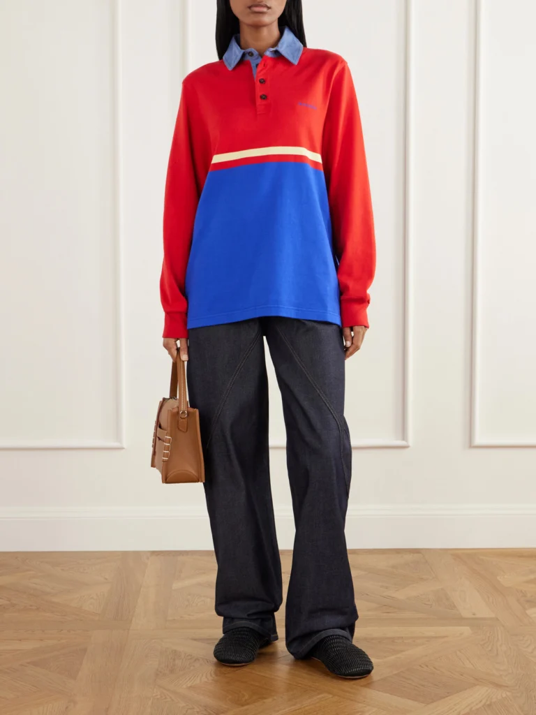 JW Anderson Contrast Collar Embroidered Striped Cotton-jersey Polo Shirt