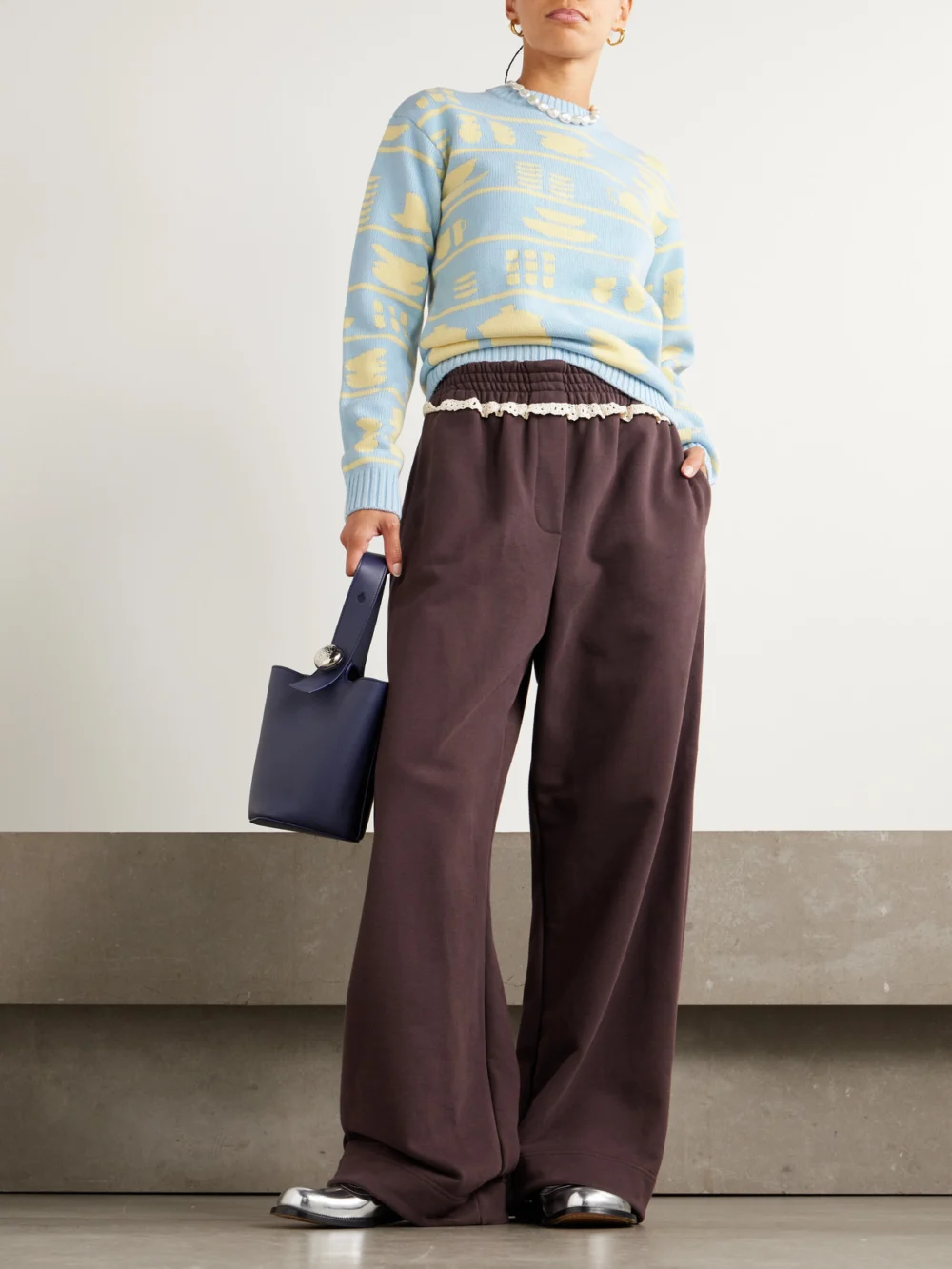 JW Anderson Crockery Intarsia-knit Wool Sweater, worn by a model