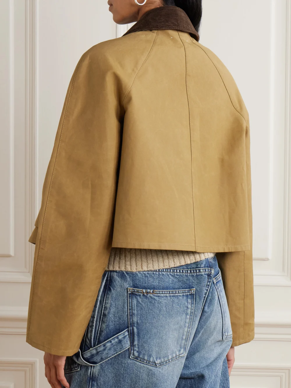 Back view of the JW Anderson Cropped Corduroy-trimmed Waxed-cotton Jacket