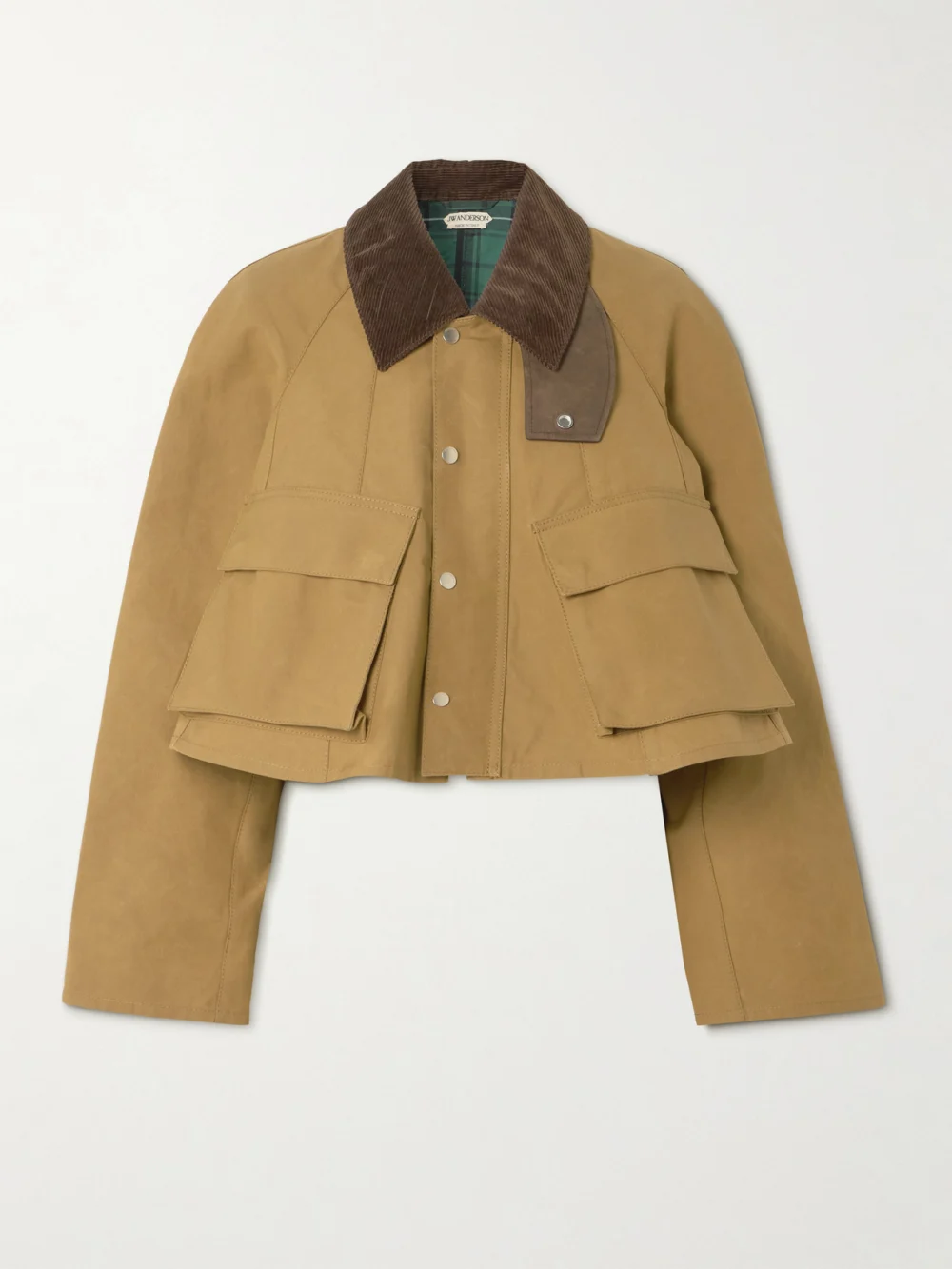 JW Anderson Cropped Corduroy-trimmed Waxed-cotton Jacket in beige