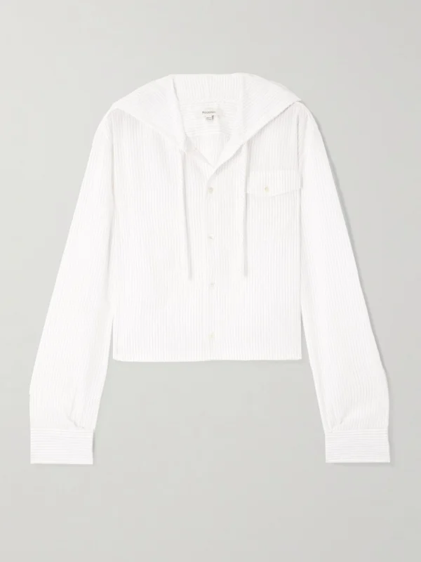 JW Anderson Cropped Hooded Pinstriped Poplin Shirt