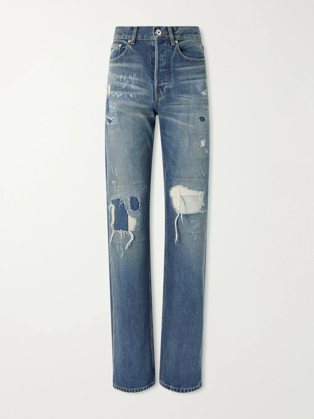 JW Anderson Distressed Mid-rise Straight-leg Jeans in mid denim