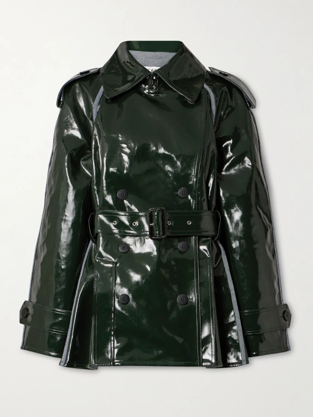 JW Anderson Double-breasted Belted Canvas-trimmed Coated-twill Jacket in dark green