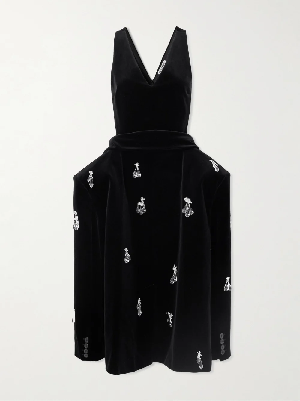 JW Anderson Embellished Padded Cotton-velvet Midi Dress in black