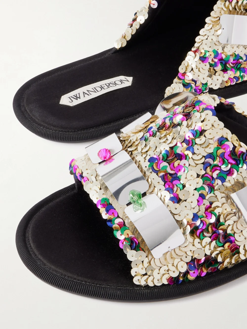 Close-up detail of the JW Anderson Embellished Sequined Grosgrain Slides