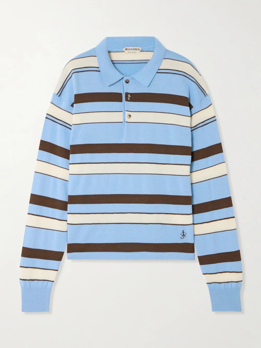 JW Anderson Embroidered Striped Cotton and Wool-blend Polo Shirt in light blue