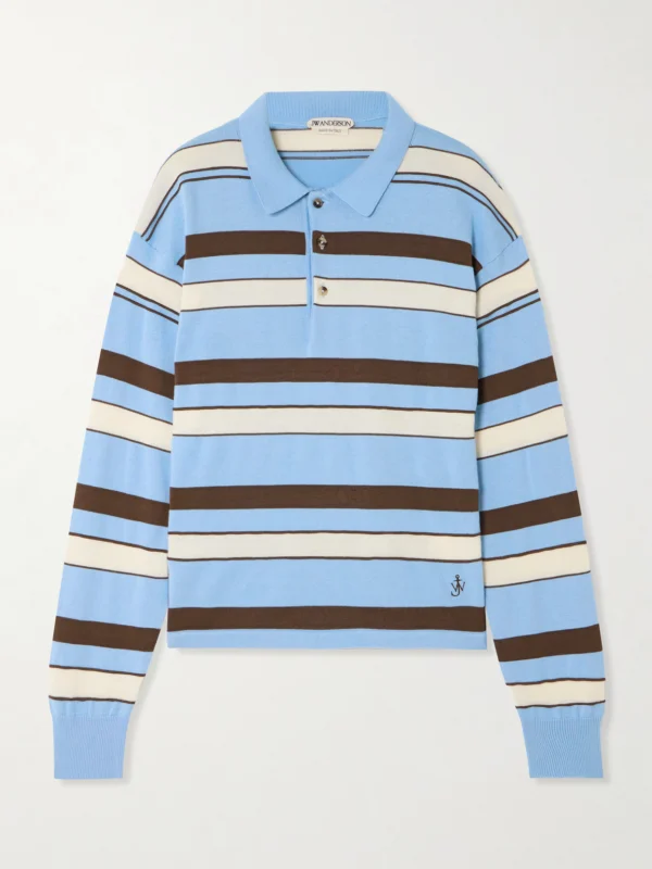 JW Anderson Embroidered Striped Cotton and Wool-blend Polo Shirt