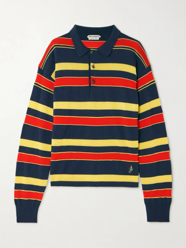 JW Anderson Embroidered Striped Cotton and Wool-blend Polo Shirt
