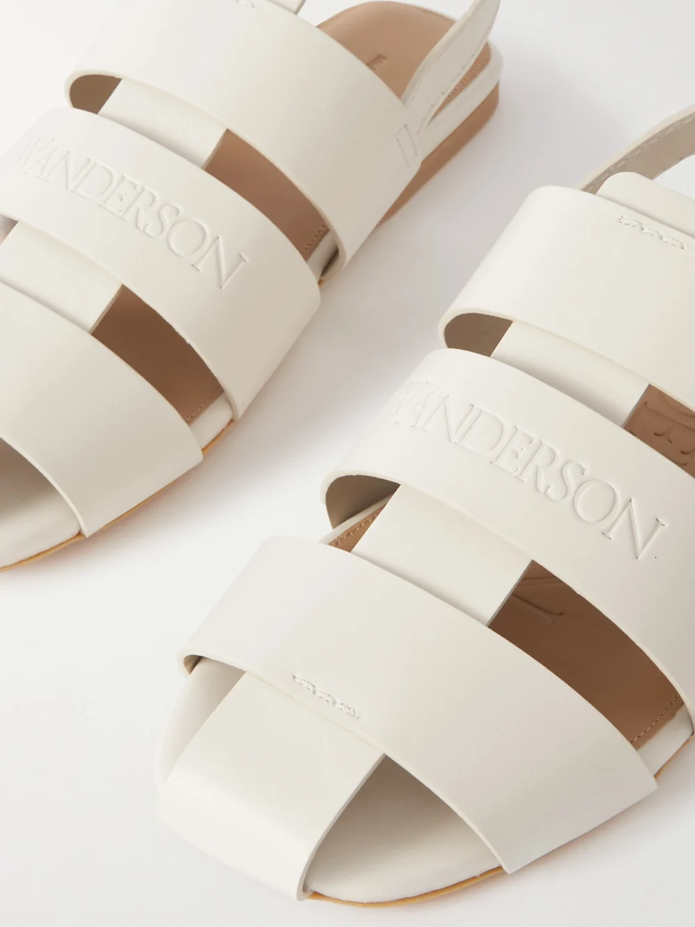 Close-up detail of the JW Anderson Fisherman Embossed Leather Sandals