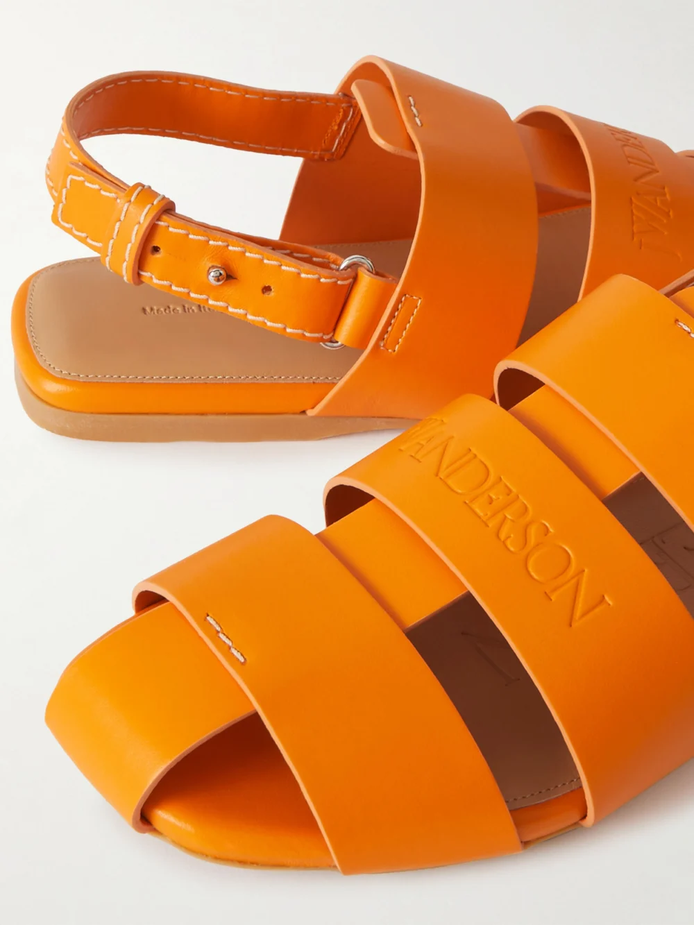 Close-up detail of the JW Anderson Fisherman Embossed Leather Sandals