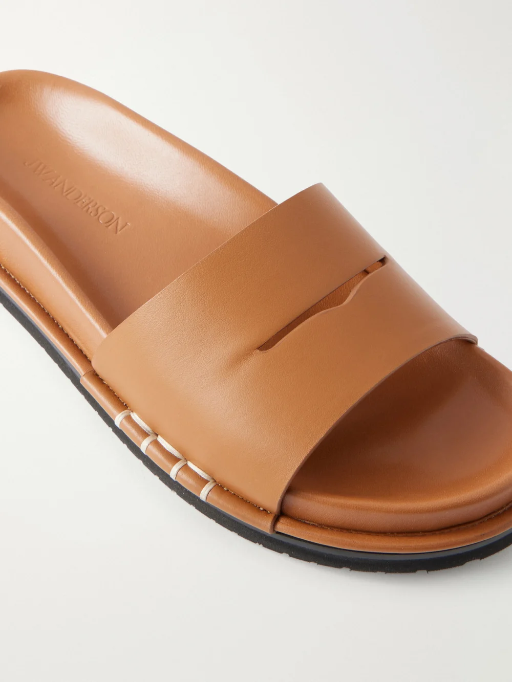 Close-up detail of the JW Anderson Fussbett Leather Slides