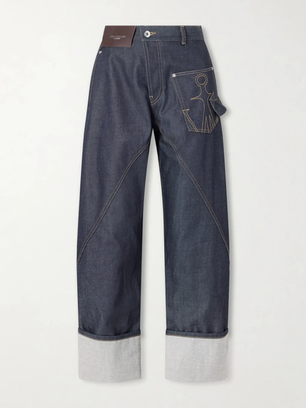 JW Anderson High-rise Embroidered Wide-leg Jeans in dark denim