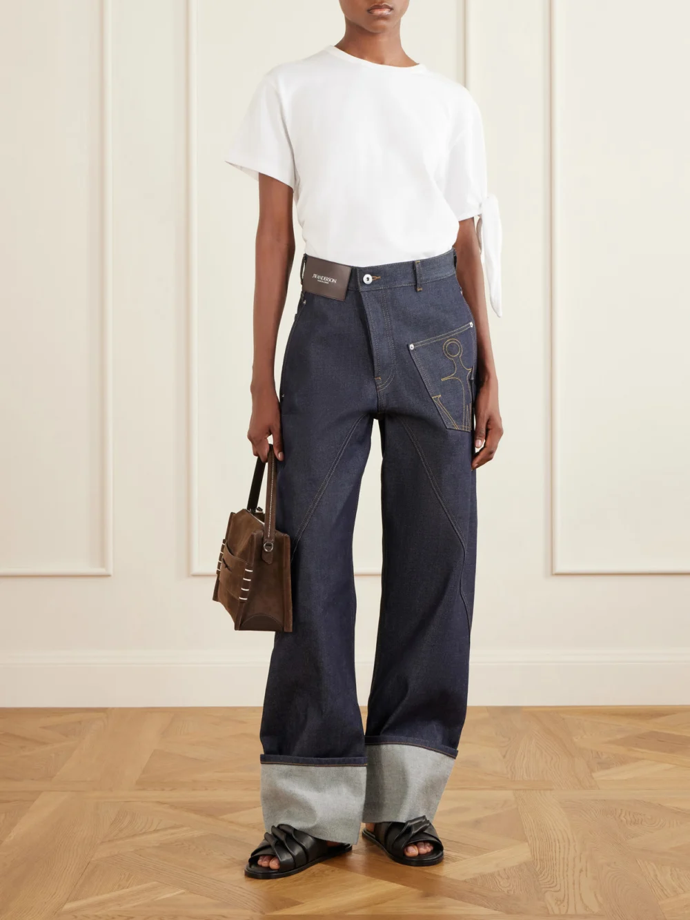 JW Anderson High-rise Embroidered Wide-leg Jeans, worn by a model
