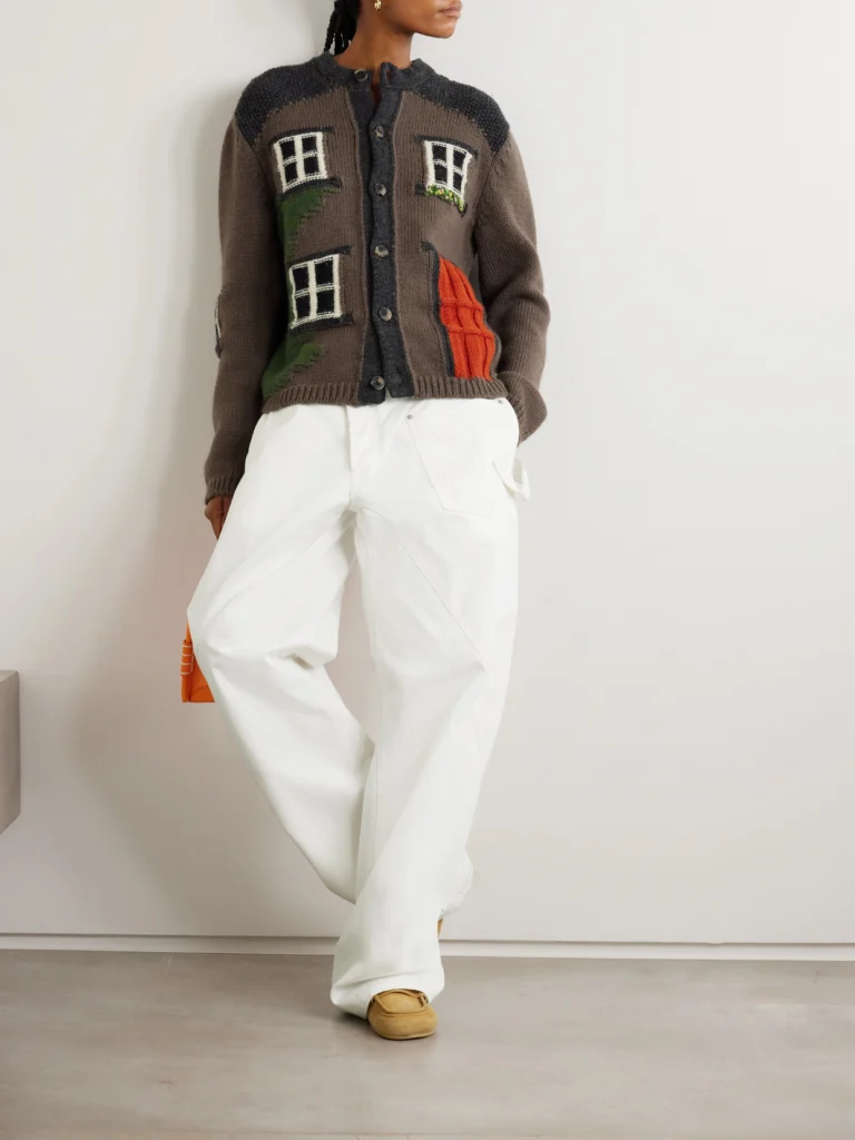 JW Anderson House Embroidered Intarsia-knit Merino Wool Cardigan