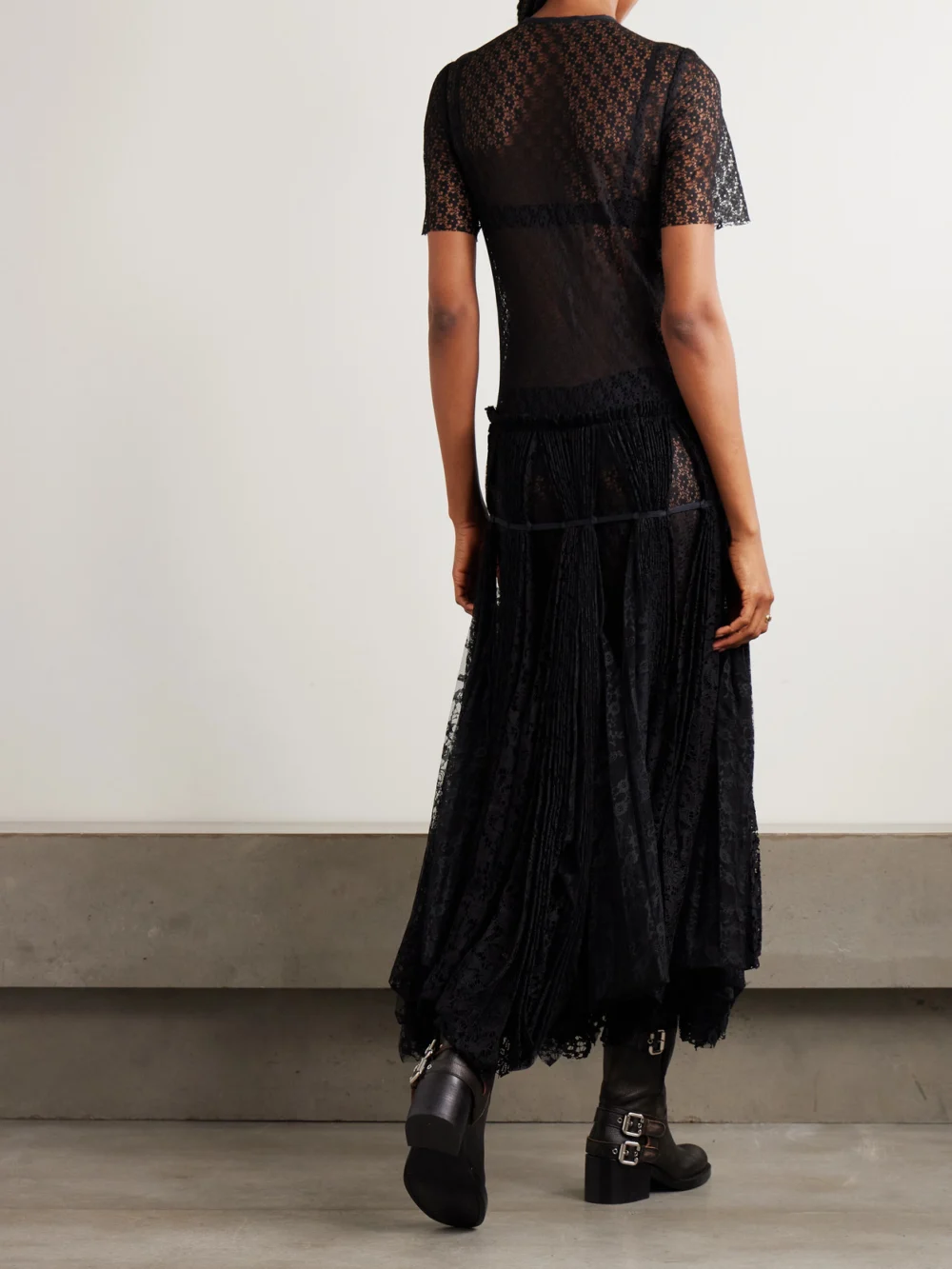 Back view of the JW Anderson Layered Gathered Lace Maxi Dress