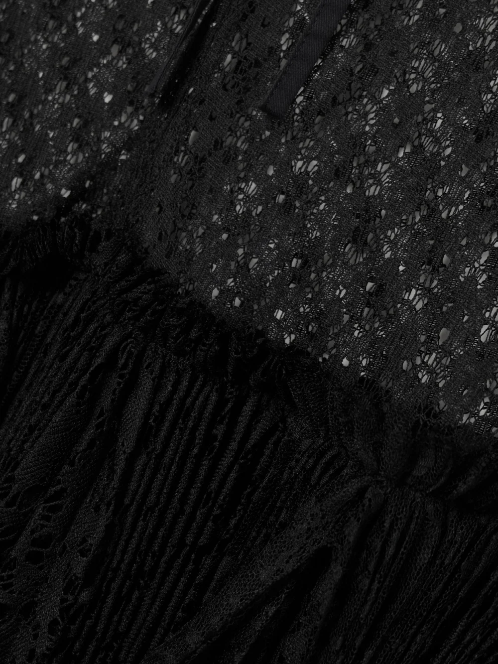 Close-up detail of the JW Anderson Layered Gathered Lace Maxi Dress