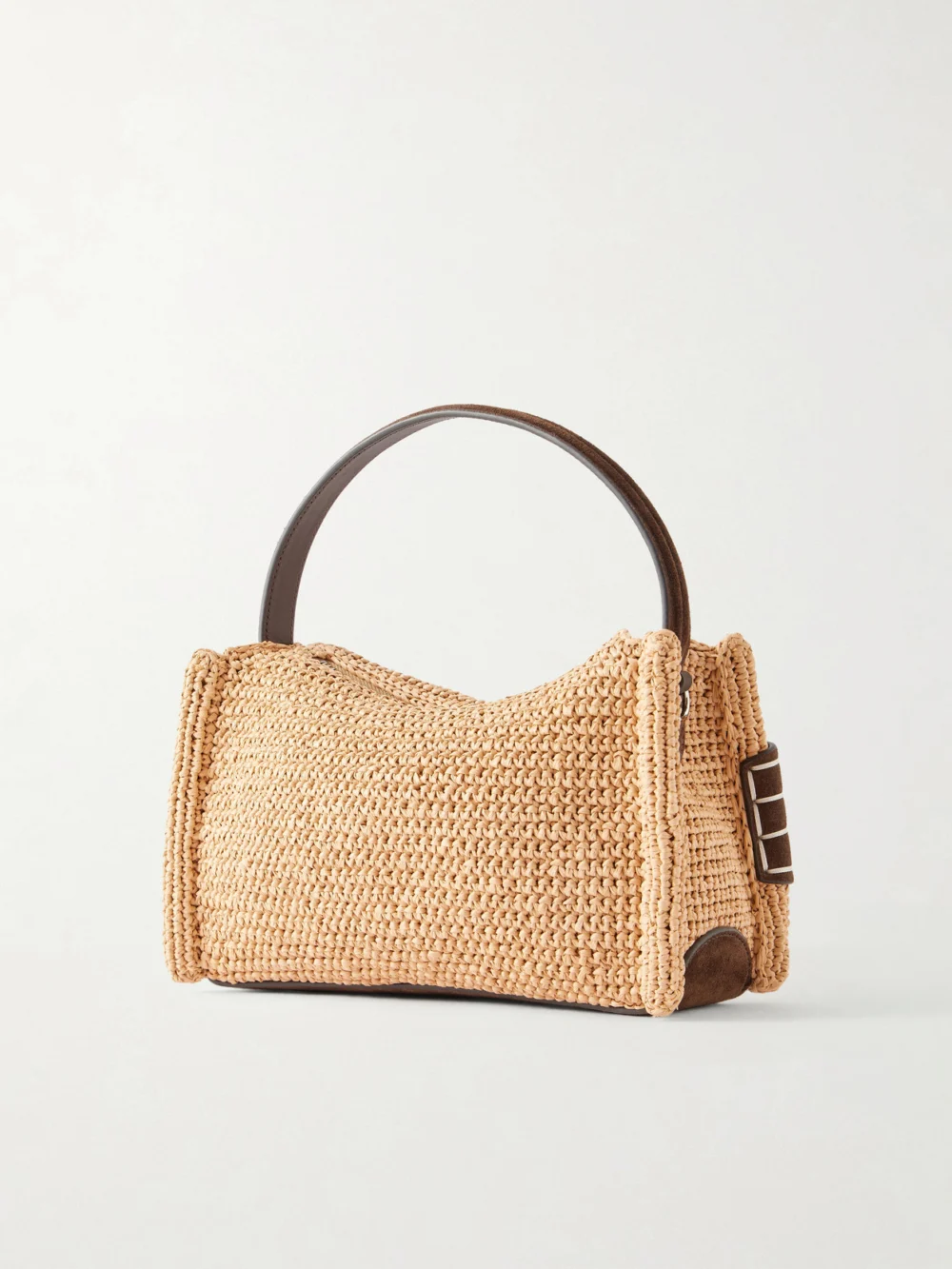 Back view of the JW Anderson Loafer Crocheted Suede-trimmed Raffia Shoulder Bag