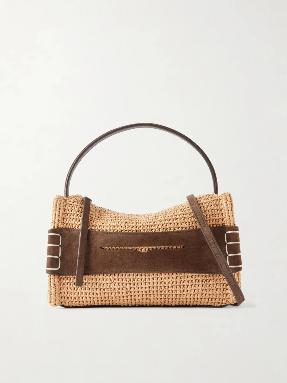 JW Anderson Loafer Crocheted Suede-trimmed Raffia Shoulder Bag in beige