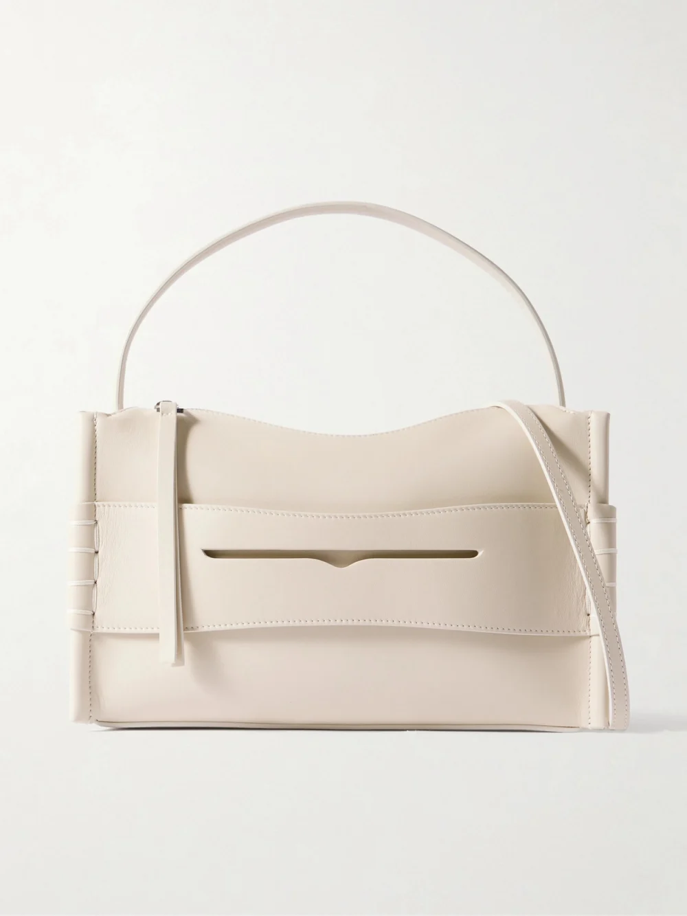 JW Anderson Loafer Embroidered Leather Shoulder Bag in off-white