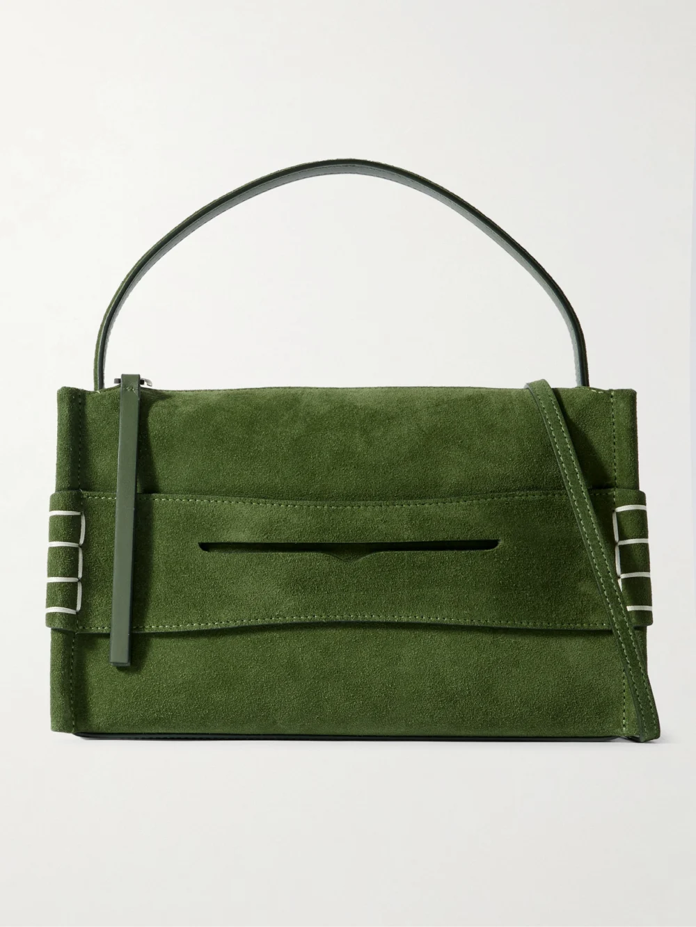JW Anderson Loafer Embroidered Suede Shoulder Bag in army green