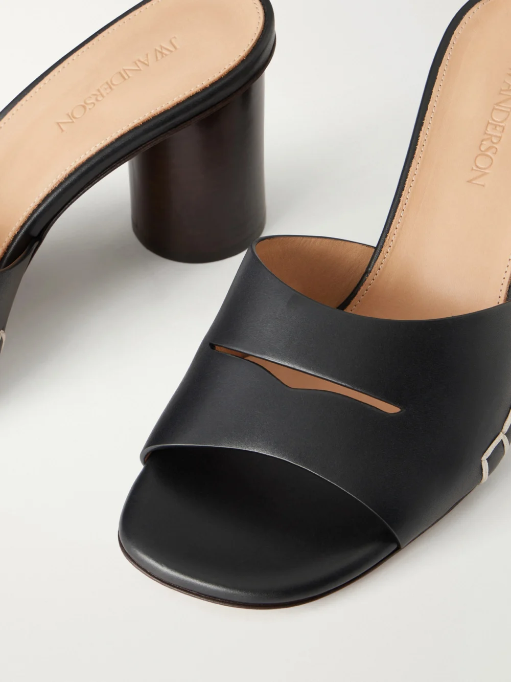 Close-up detail of the JW Anderson Loafer Leather Sandals