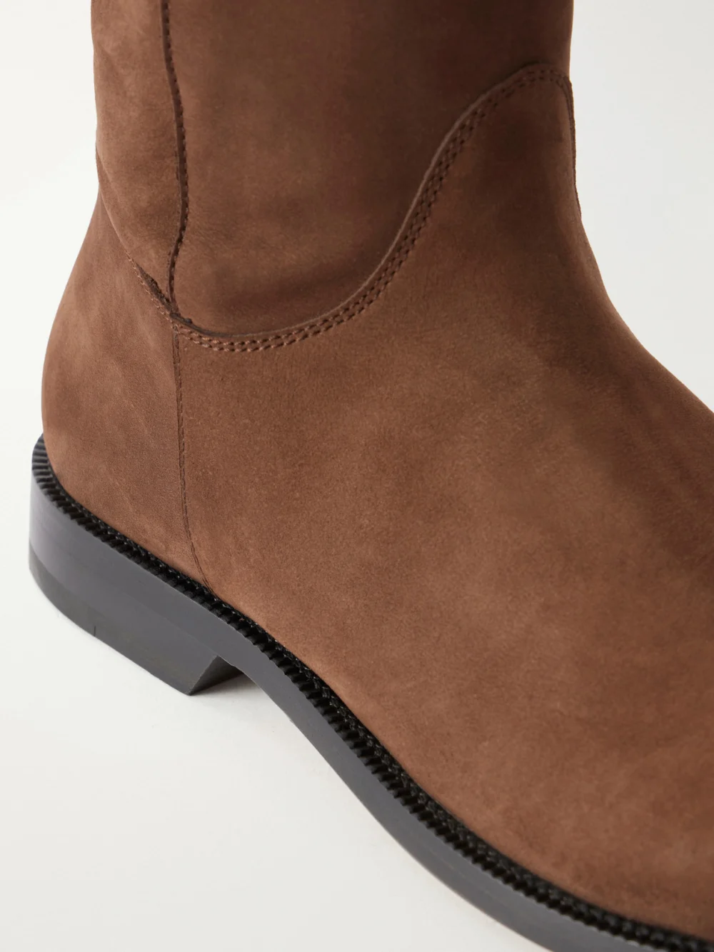 Close-up detail of the JW Anderson Loafer Nubuck Knee Boots