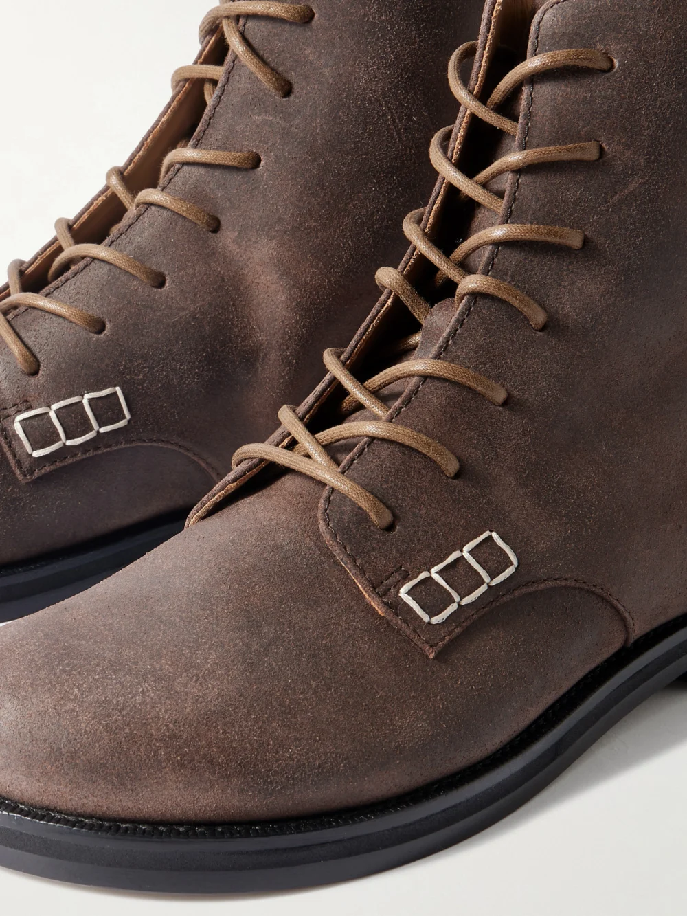 Close-up detail of the JW Anderson Loafer Suede Ankle Boots