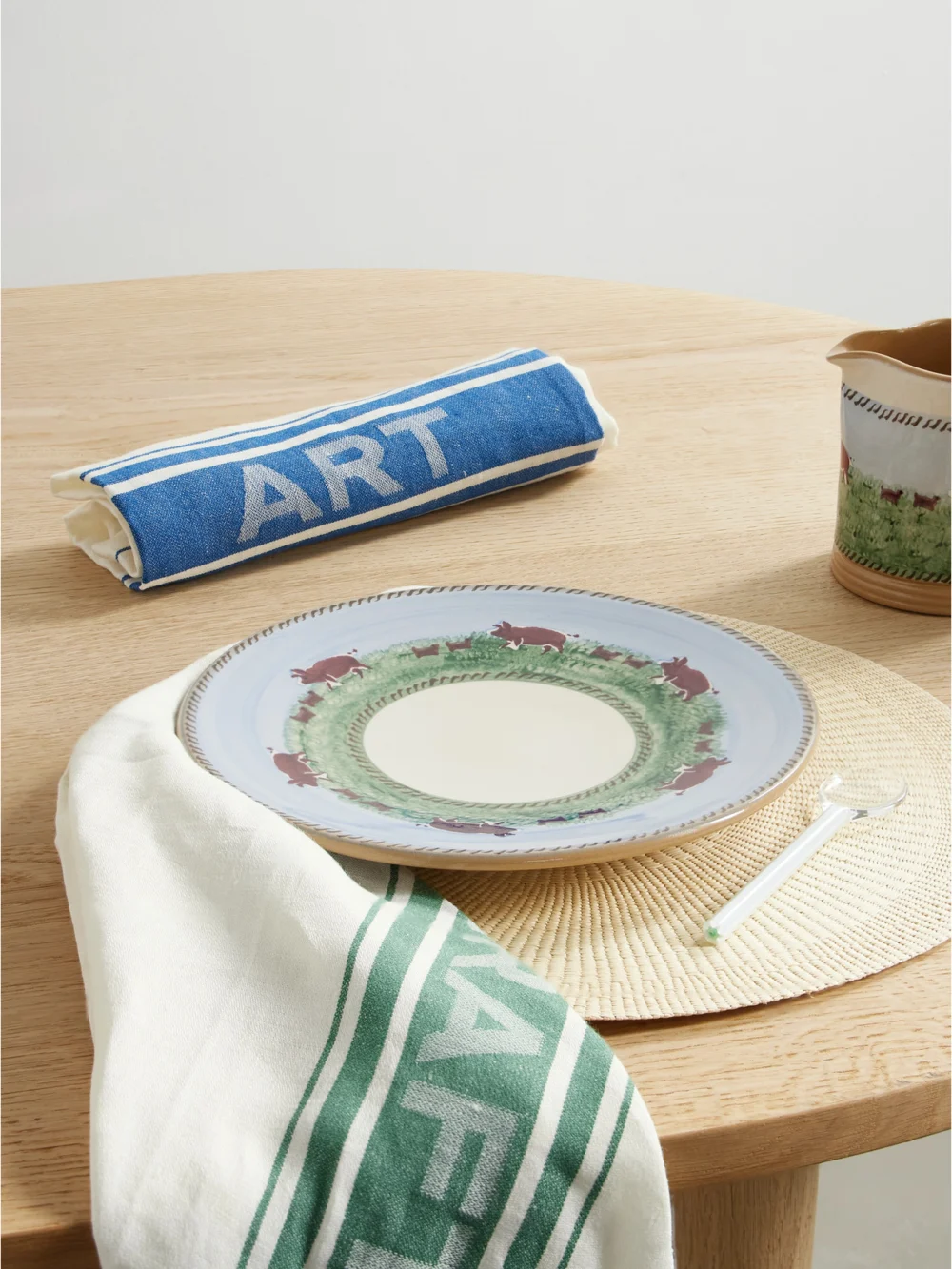 JW Anderson Neilly Set of Three Striped Linen Napkins, styled view