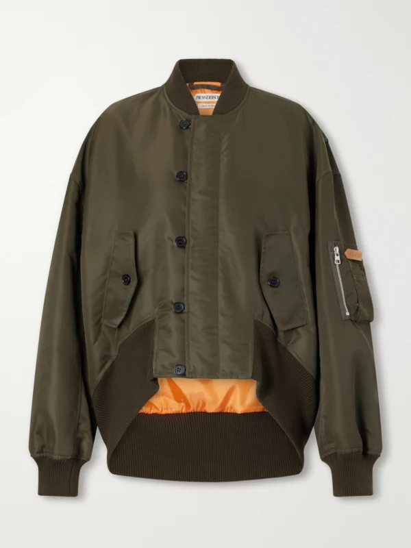 JW Anderson Oversized Tipped Hem Rib-trimmed Satin Bomber Jacket