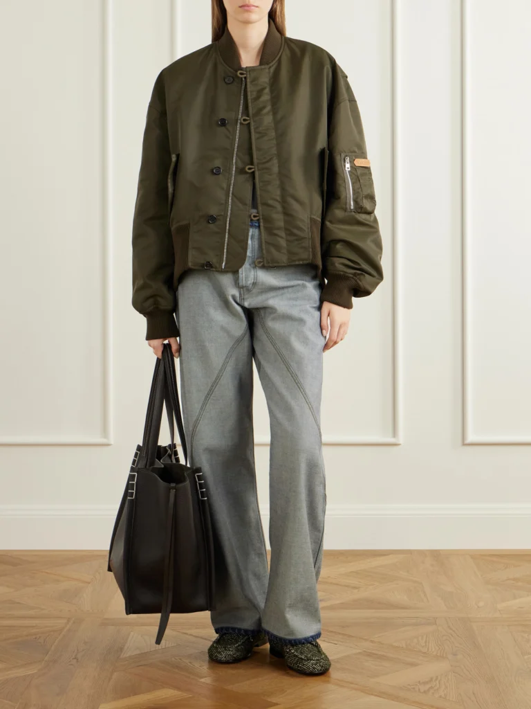 JW Anderson Oversized Tipped Hem Rib-trimmed Satin Bomber Jacket