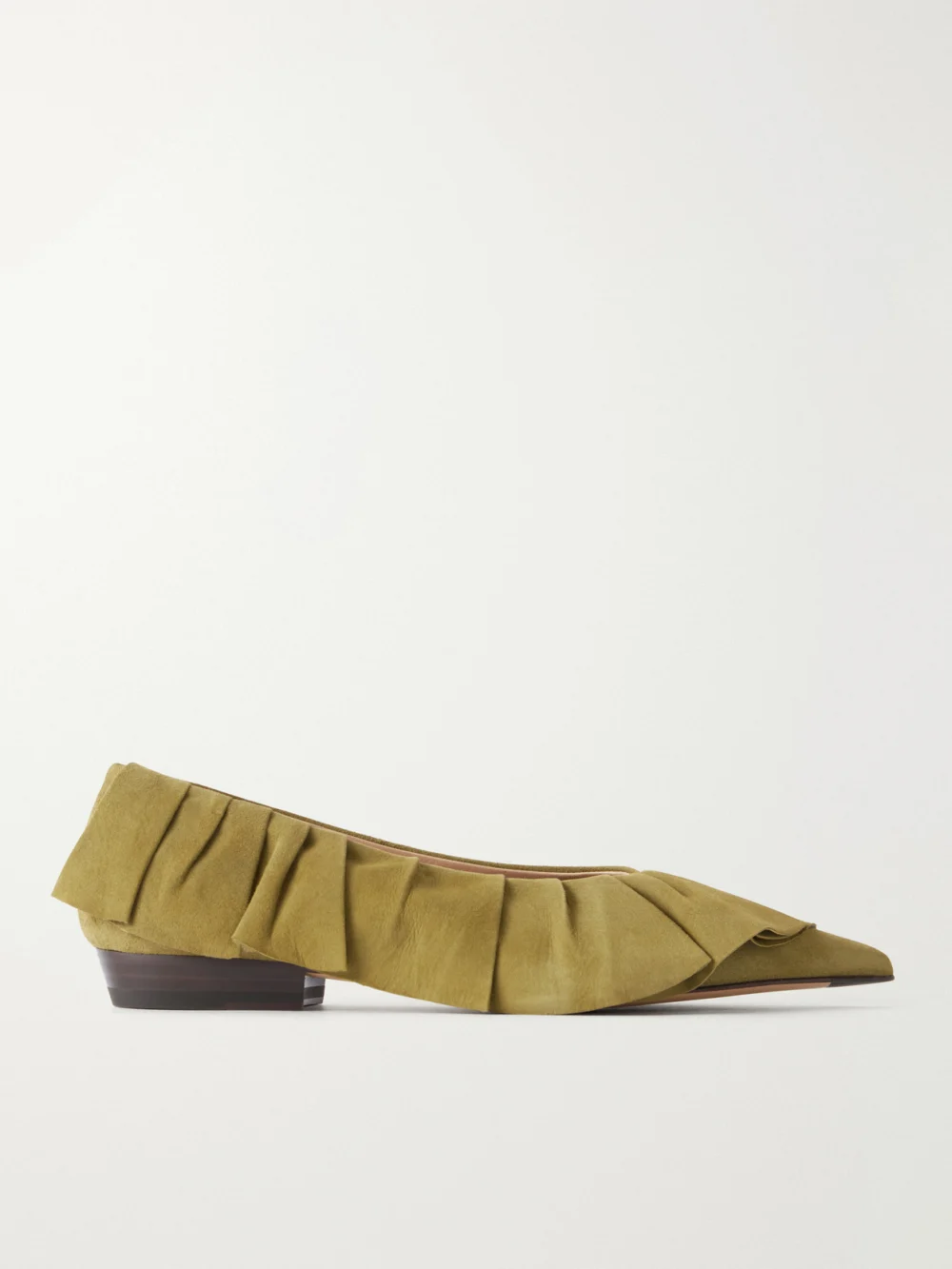 JW Anderson Ruffled Nubuck-trimmed Suede Ballet Flats in army green