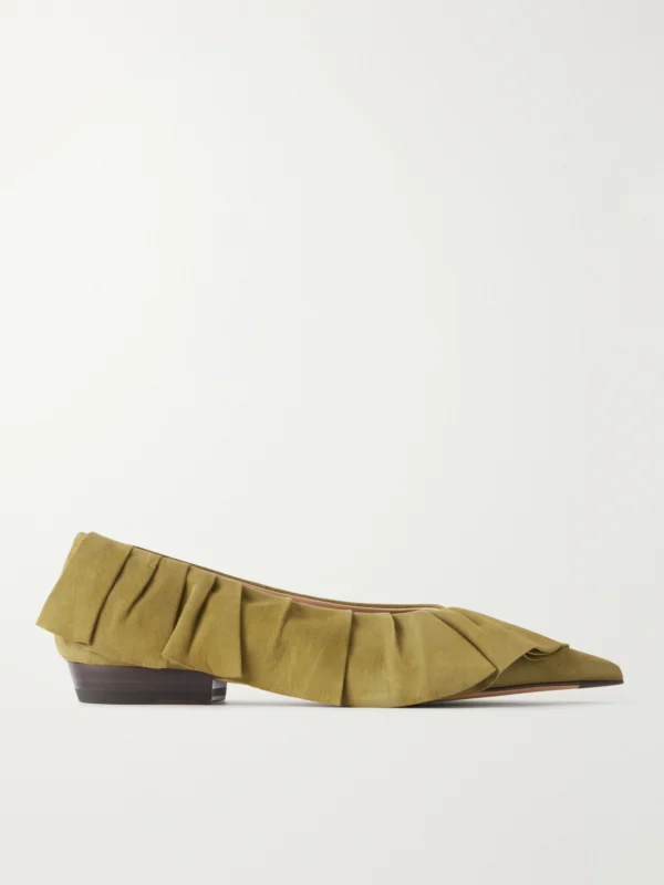 JW Anderson Ruffled Nubuck-trimmed Suede Ballet Flats
