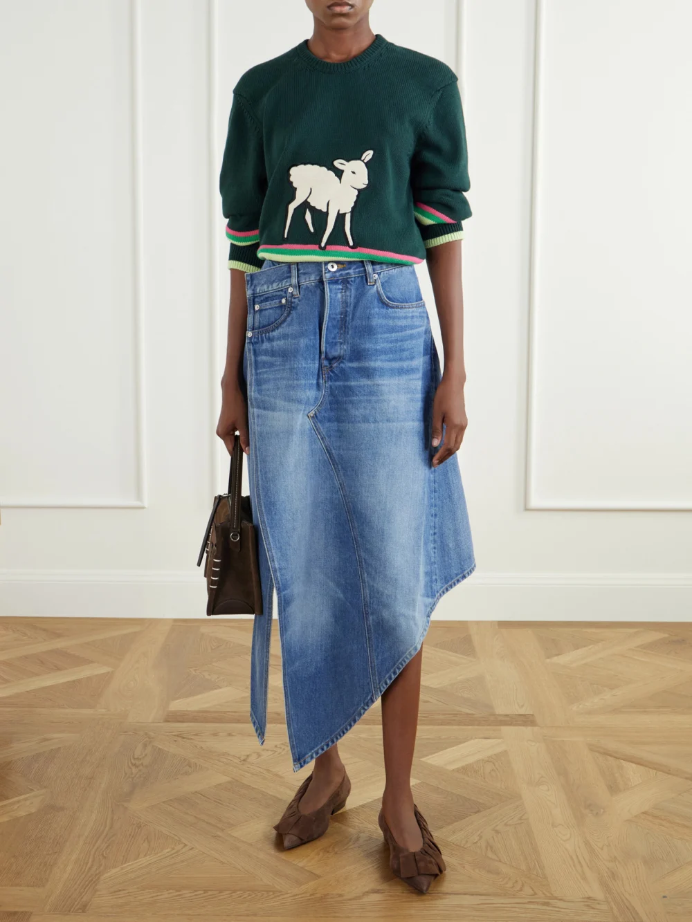 JW Anderson Ruffled Nubuck-trimmed Suede Ballet Flats, styled view