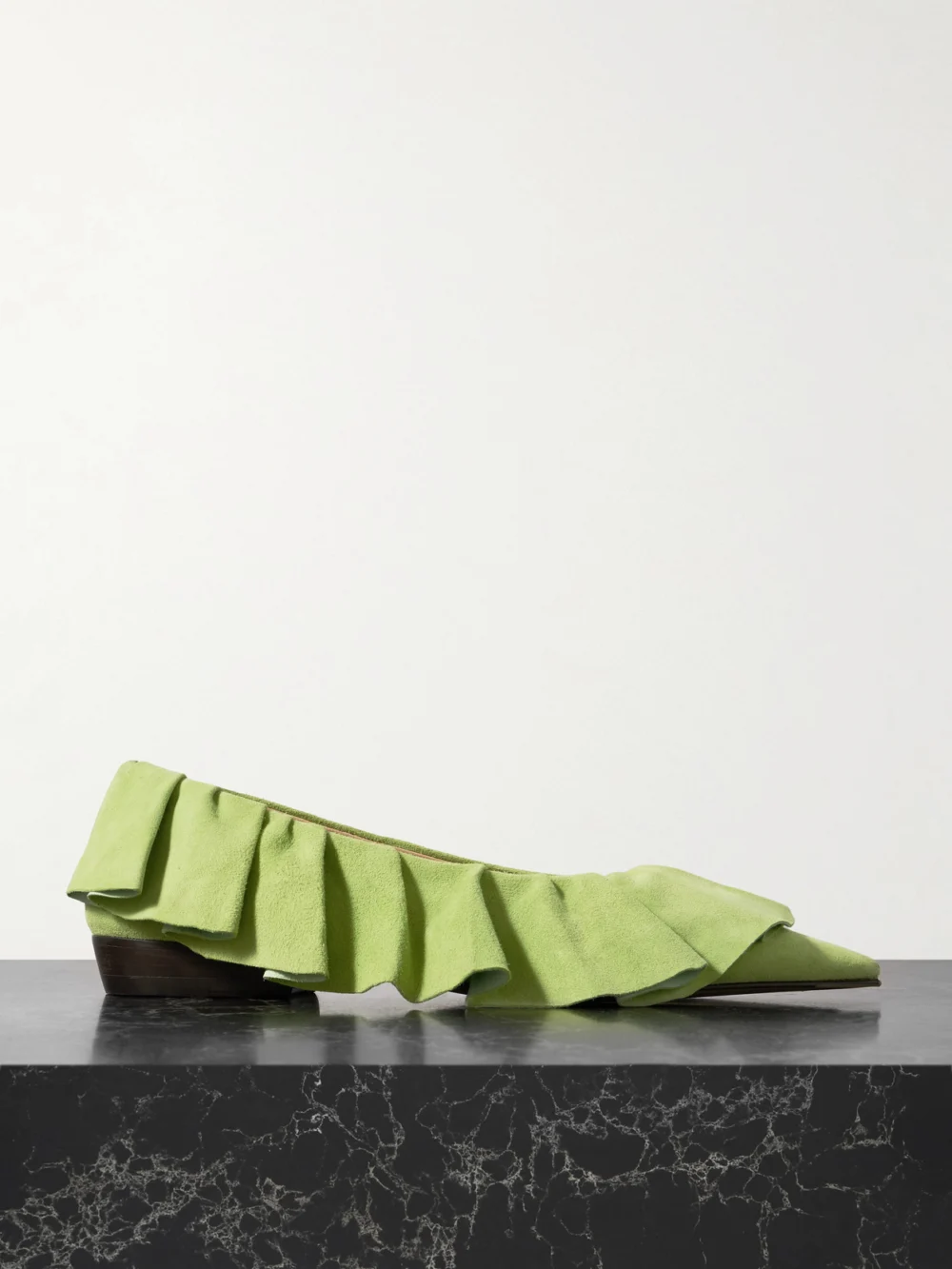 JW Anderson Ruffled Suede Ballet Flats in lime green