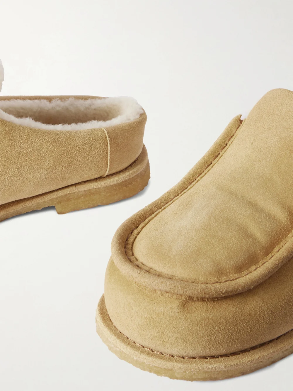 Close-up detail of the JW Anderson Shearling-lined Suede Loafers