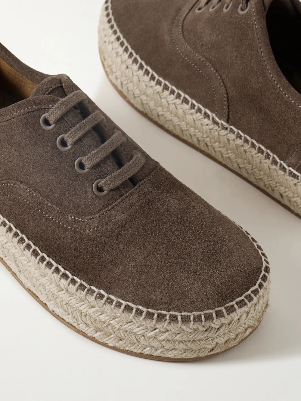 Close-up detail of the JW Anderson Suede Espadrille Platform Sneakers