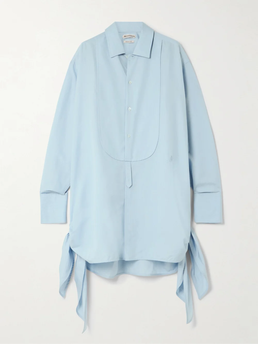 JW Anderson Tie-detailed Cotton and Silk-blend Mini Shirt Dress in light blue