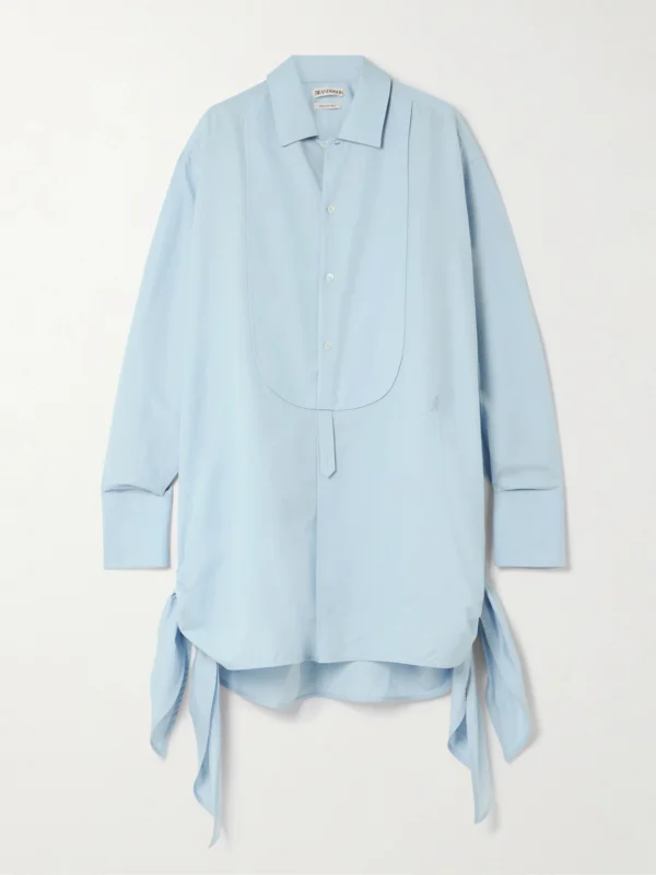JW Anderson Tie-detailed Cotton and Silk-blend Mini Shirt Dress