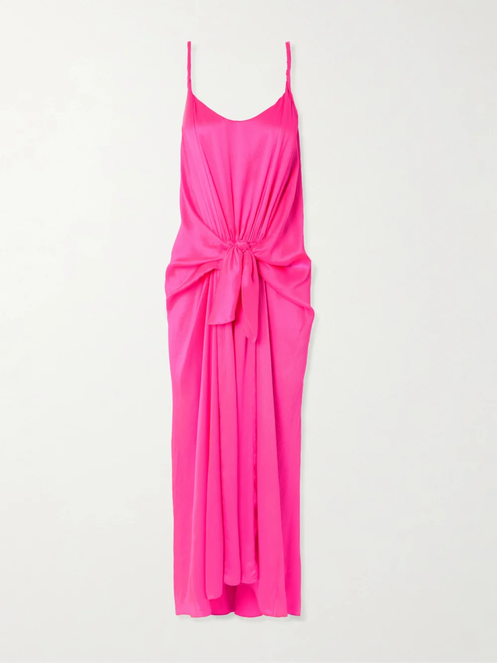JW Anderson Tie-detailed Crinkled-silk Maxi Dress in bright pink