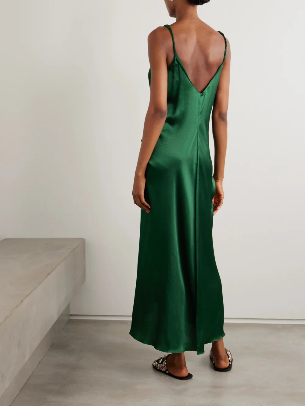 Back view of the JW Anderson Tie-detailed Crinkled-silk Maxi Dress