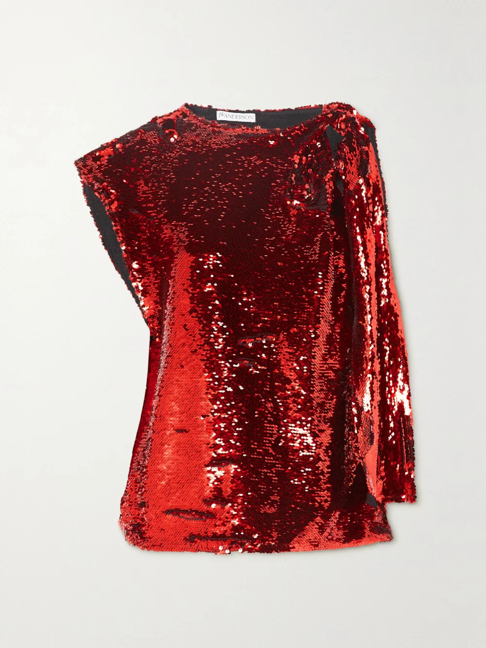 JW Anderson Tie-detailed Sequined Satin Top in red