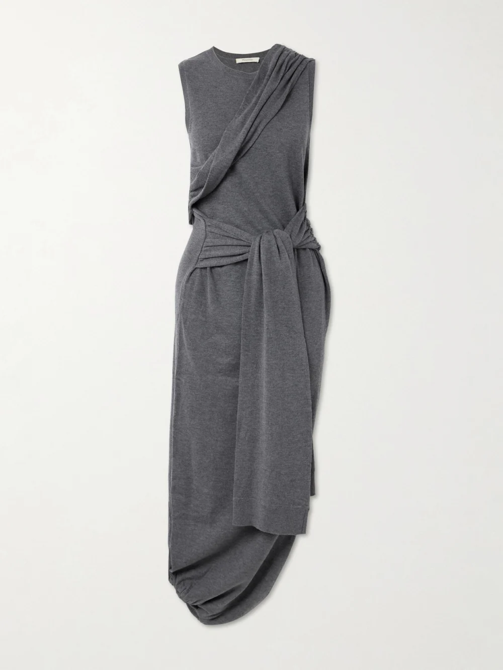 JW Anderson Tie-detailed Wrap-effect Knitted Maxi Dress in charcoal