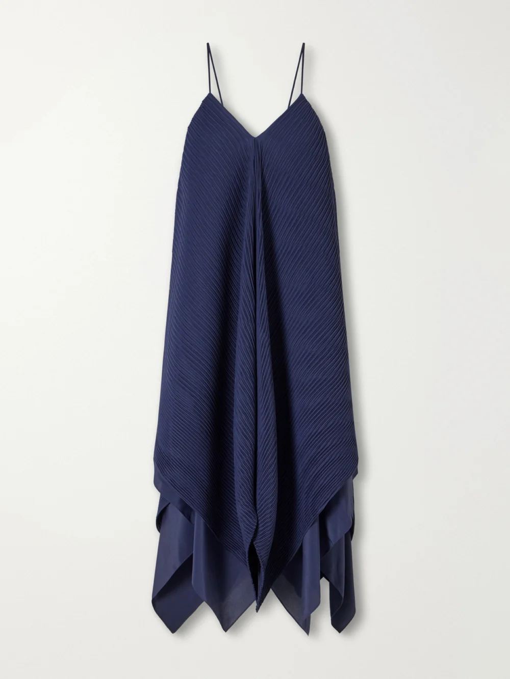 JW Anderson Tiered Asymmetric Pleated Crepe De Chine Mini Dress in navy