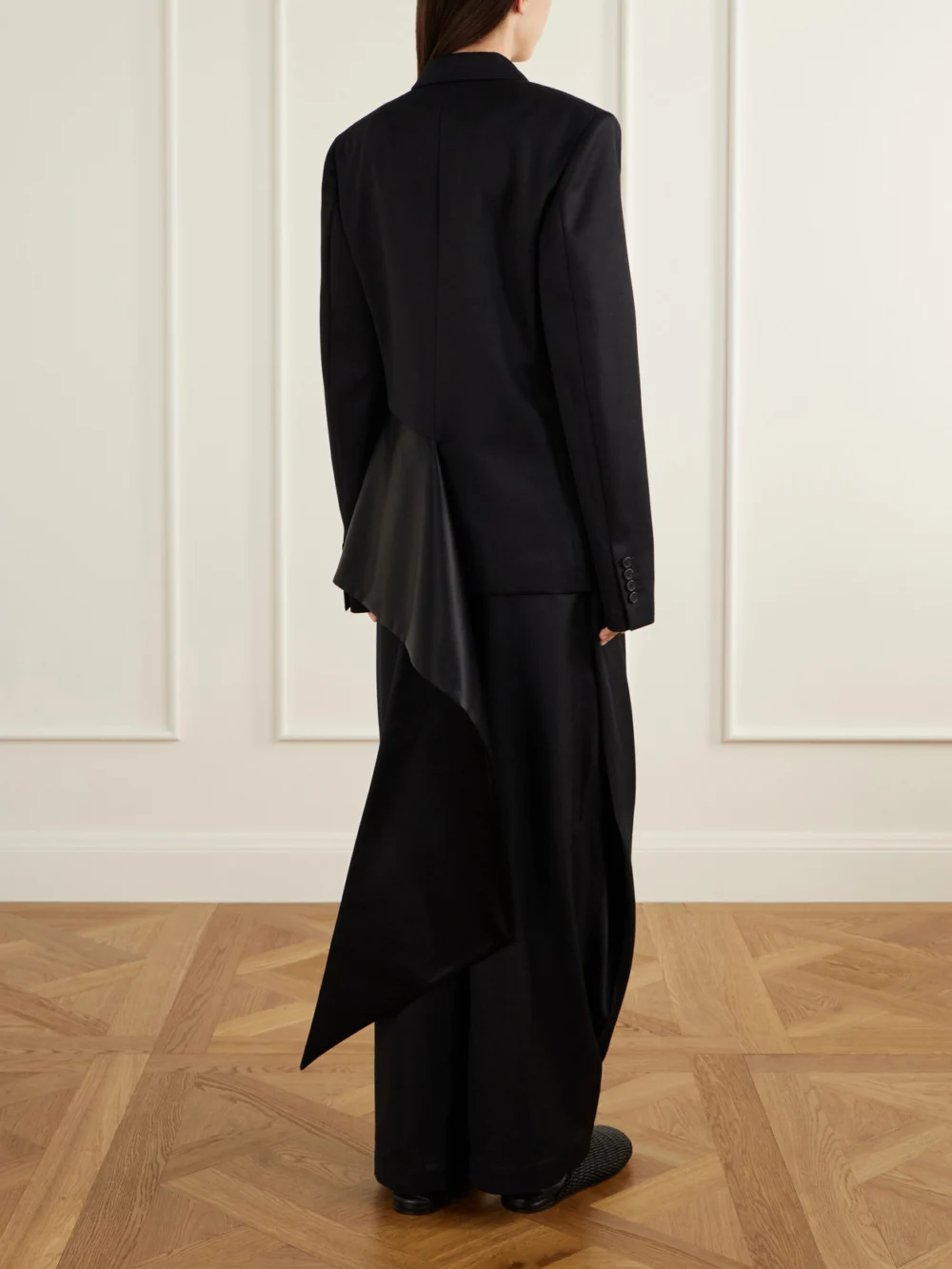 Back view of the JW Anderson Trail Hem Satin-trimmed Wool-twill Jacket