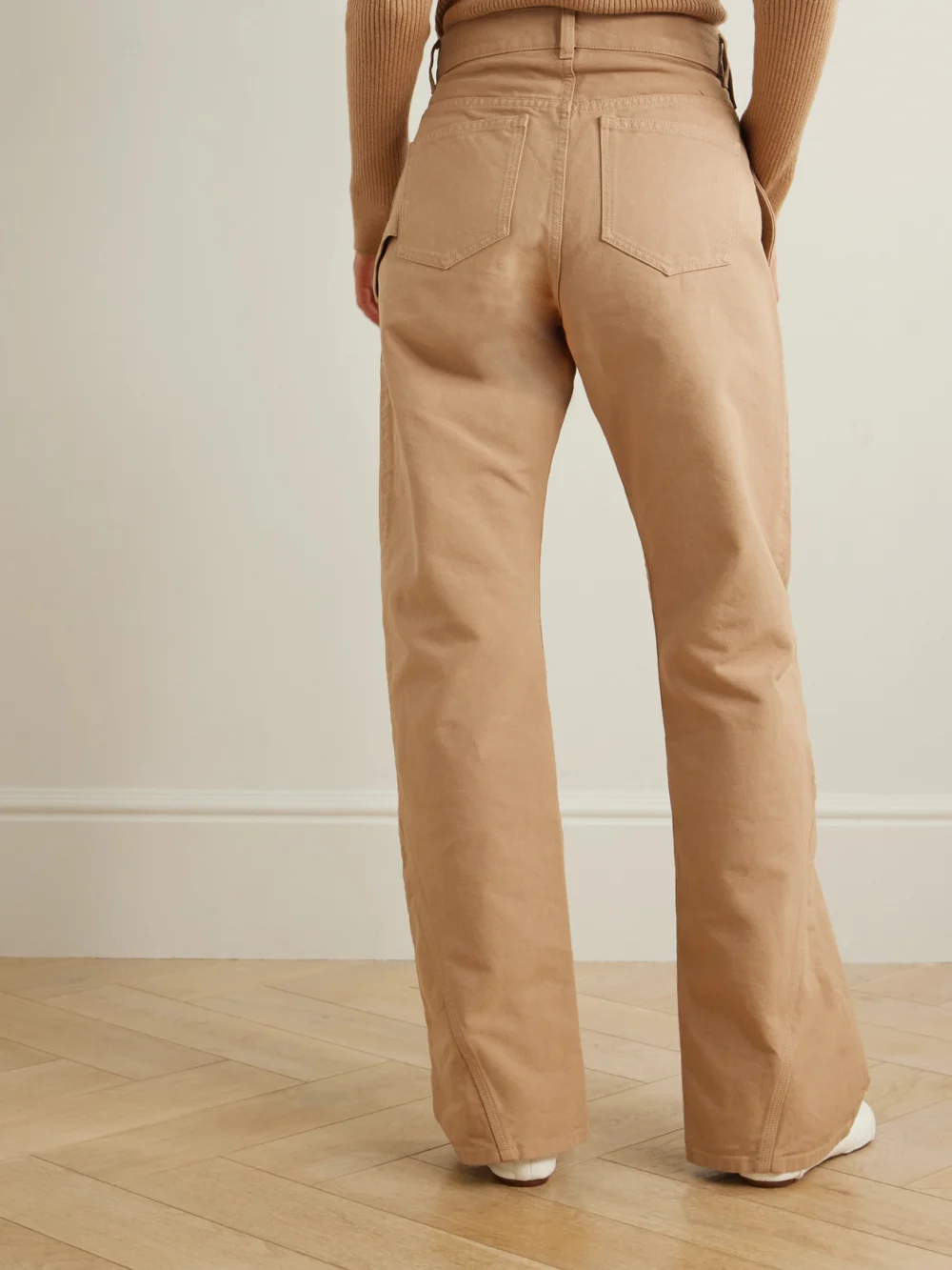 Back view of the JW Anderson Twisted Asymmetric Embroidered Cotton-canvas Pants