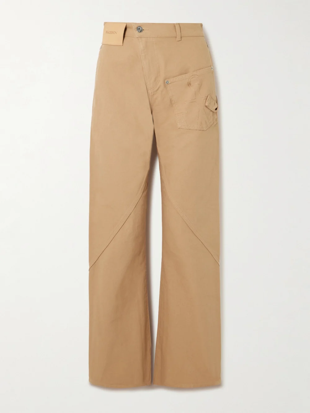 JW Anderson Twisted Asymmetric Embroidered Cotton-canvas Pants in brown