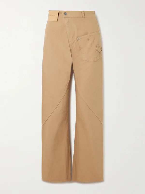 JW Anderson Twisted Asymmetric Embroidered Cotton-canvas Pants
