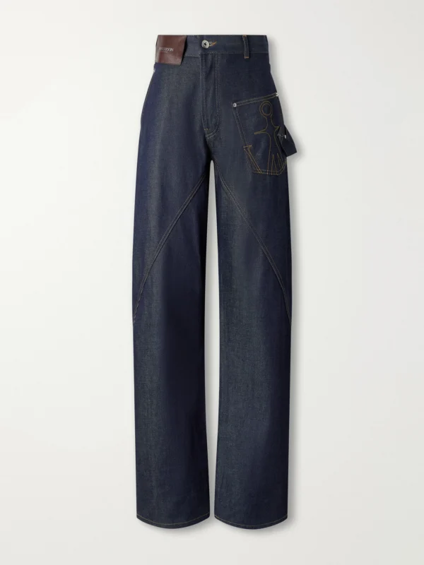 JW Anderson Twisted Asymmetric Embroidered High-rise Jeans