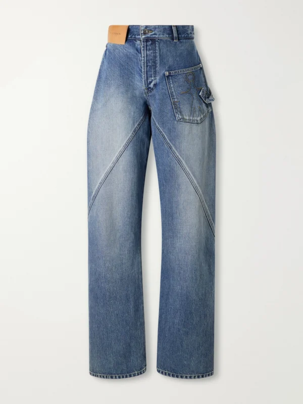 JW Anderson Twisted Asymmetric Embroidered High-rise Jeans