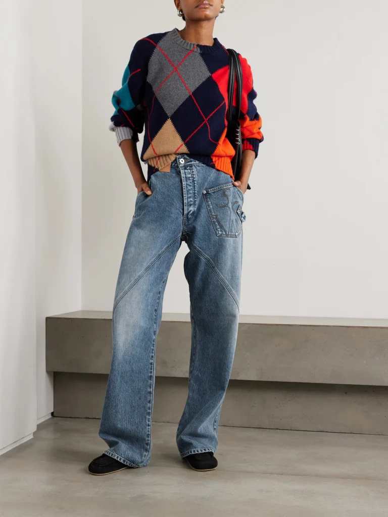 JW Anderson Twisted Asymmetric Embroidered High-rise Jeans
